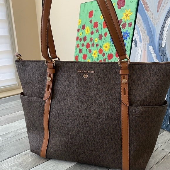 MICHAEL KORS woman’s Signature Canvas Large Tote Shoulder Bag Women Leather - Picture 2 of 10